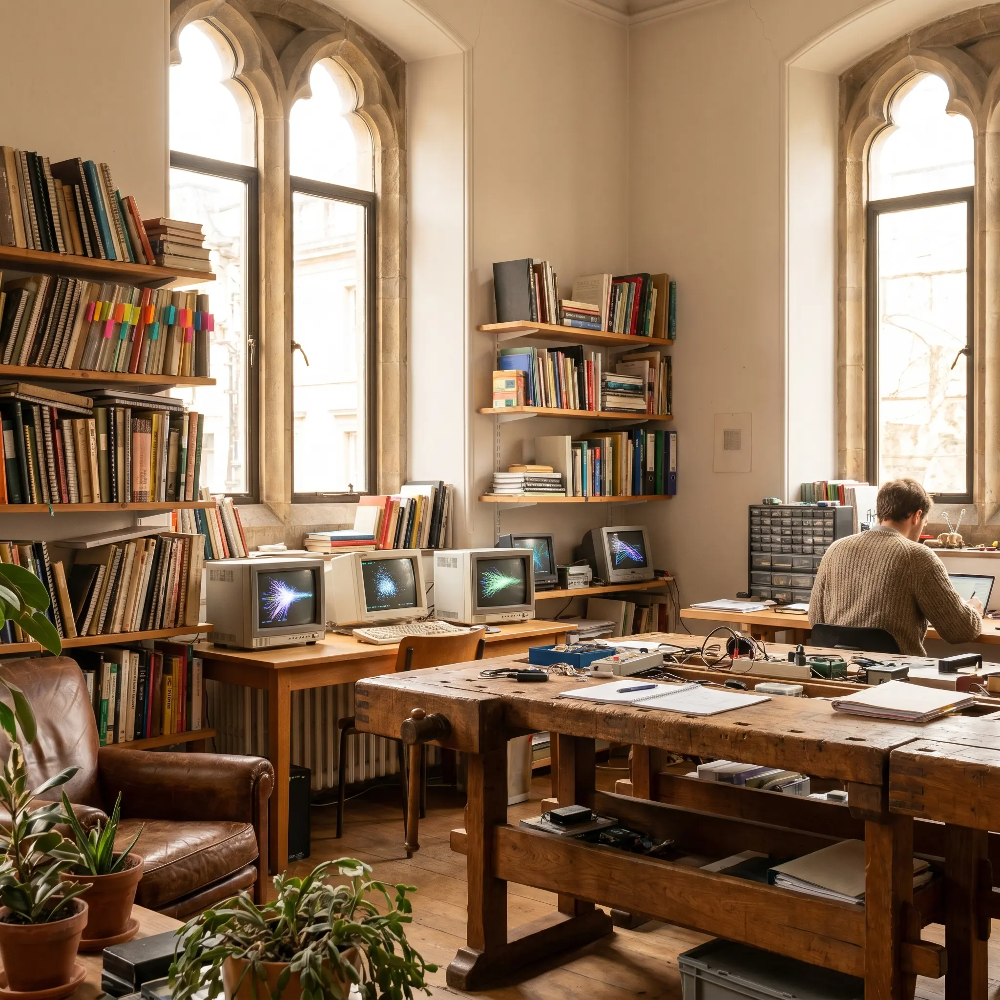 A quiet European studio arranged for digital research and practical note making